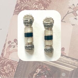 1980s vintage white, black, glass bendable silver 925 earrings